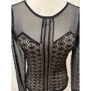 Residents On Sexy Stretch Mesh Long Sleeves Lace Corset Top Black Size Small thumbnail 3