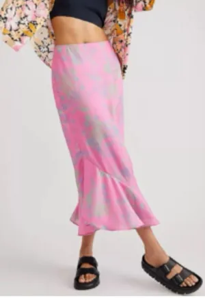 NWOT Free People Everything’s Rosie Midi Skirt Pink Combo thumbnail 2