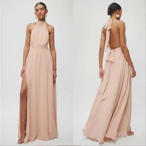 Reformation High Halter Neck‎ Open Back Maxi Dress Blush Nude Formal Gown thumbnail 3