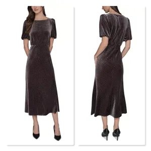 Karl Lagerfeld Paris Velvet Pinstripe Rhinestone Midi Maxi Dress Brown 8 Holiday thumbnail 2