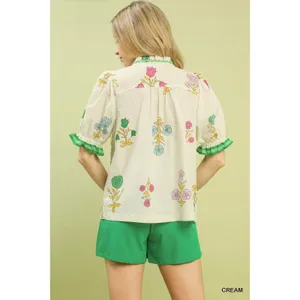 Umgee Petal Parade‎ Print Button-Down Blouse - Cream - Medium thumbnail 4