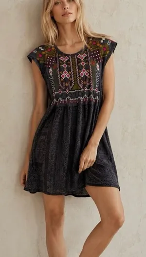 One September M Anthropologie Tunic Dress Boho Embroidered Festival Mini Beach thumbnail 1