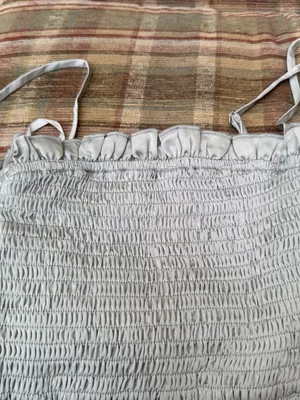 Mabel Smocked Ruffle Midi Dress in Gray thumbnail 4