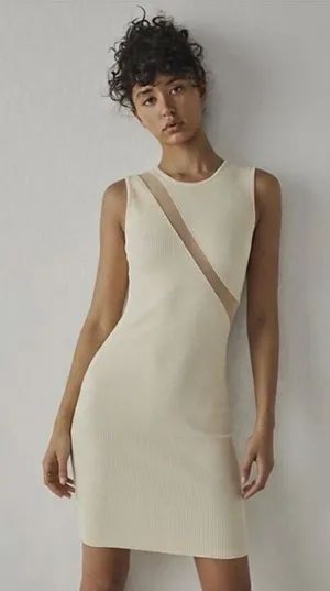 Intimately Free People Dress Womens XS/S Ivory Ribbed Mesh Bodycon thumbnail 1