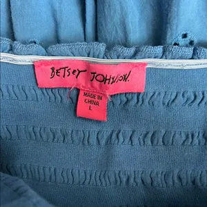 Betsey Johnson Federal Blue Smocked Embroidered Eyelet Midi Dress Sz Large thumbnail 2
