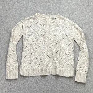 Pointelle Sweater Womens XS Cream Boho Cottagecore Grandma Coquette Crochet thumbnail 2