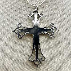 Silver tone rhinestone cross necklace thumbnail 5