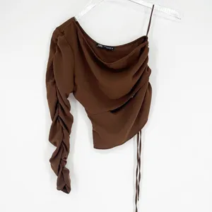Zara Asymmetrical Top Women's XS‎ Brown Going Out Minimalist Chic thumbnail 2