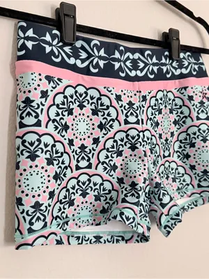 Printed Bike Shorts in Light Blue & Pink thumbnail 3