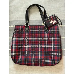 Vintage COACH Poppy Tartan Plaid Large Glam Tote Bag Y2K With Wallet EUC thumbnail 2