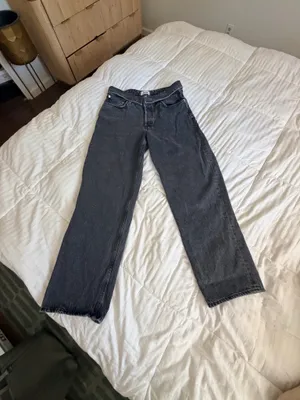 Agolde Echo Taper fold over mid waist Zephyr vintage washed black jeans 29 thumbnail 5