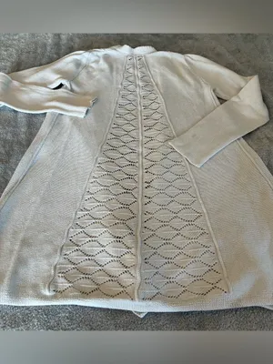 Women’s Belldini Brand White Long Length Open-Front Knit Cardigan Sweater thumbnail 5