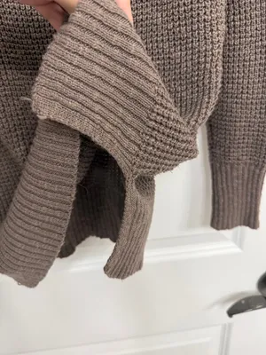 American Eagle Brown Open Knit Lace Up Sweater Women’s Small thumbnail 5