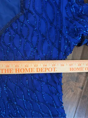 Laurence Kazar Beaded Cobalt Blue Midi Dress Silk Size Small 80’s Party Dynasty thumbnail 8