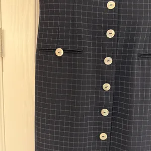 Jessica Howard Vintage 80s 90s Navy Blue Grid Plaid Abalone Button Midi Dress thumbnail 5