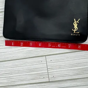 YSL Beaute make up cosmetic bag pouch logo vegan leather zipper black gold thumbnail 10