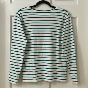 LAKE Green Striped Pima Cotton Pajama Top Shirt S Long Sleeve Tee Luxury Soft thumbnail 2