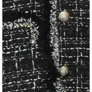 NWT Trixxi Fringe-Trim Boucle Sleeveless Faux Pocket Tweed Dress Black / White S thumbnail 13