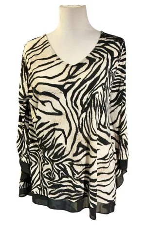 Alfani Women’s XL Zebra Print Chiffon Trim Tunic Top V-Neck Bell Sleeve thumbnail 1
