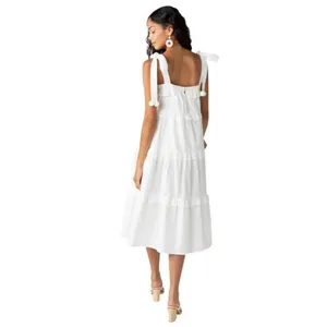 Fab’rik Callie Tiered Midi Dress White Beachy Vacation Size Small thumbnail 2