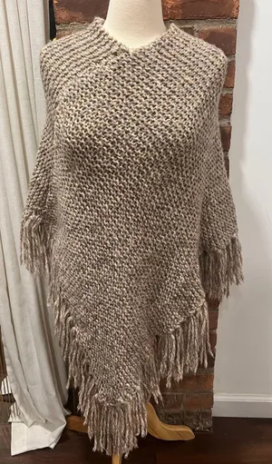 Handmade WoolBlend Elegant Poncho Tan Size M thumbnail 1