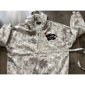 Fleischer Studios Betty Boop Camo Leaf Zip‎ Up Hoodie XL Tan Grey Graphic Back thumbnail 7