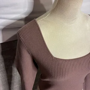 Abercrombie & Fitch Womens Small Ribbed Square Neck Long Sleeve Sweater Mauve thumbnail 2