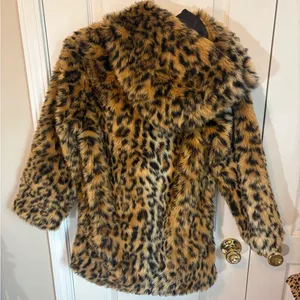 Leopard Print Faux Fur Hooded Coat – Women’s Small – Statement Winter Jacket thumbnail 2