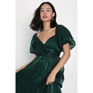 Lulus Remarkable Sensation Emerald Green Puff Sleeve Tiered Dress Party Small thumbnail 7