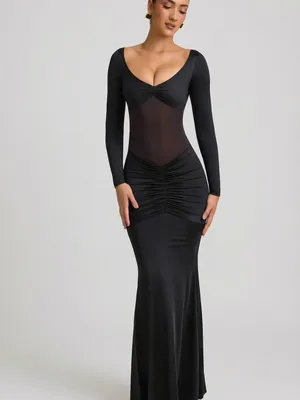 Oh Polly Alila Bow-Detail Ruched Maxi Dress in Black thumbnail 7