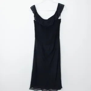 Ralph Ralph‎ Lauren Black Off Shoulder Smocked Midi Dress Womens Size Medium thumbnail 6