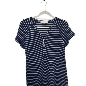 LOFT Womens Navy Blue Striped Cotton Short Sleeve Dress Nautical Coastal Medium thumbnail 8