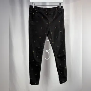 Free People Embroidered Star Skinny Overalls‎ in Washed Black Gold Size 25 thumbnail 4