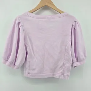 Aerie Sweatshirt Womens Medium Lavender Puff Short Sleeve Cropped‎ Ribbed Scoop thumbnail 3