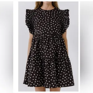 ENGLISH FACTORY Black Polka Dot Ruffle Mini Dress XS Babydoll Pockets NWT thumbnail 3