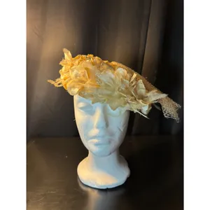 Suzy et Paulette Chapeaux Vintage Floral‎ Pillbox Hat with Veil Champagne Pearl thumbnail 5