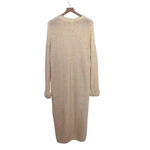 Free People Wouldn't Knit Be Nice L LongLine Ivory open front Cardigan thumbnail 3