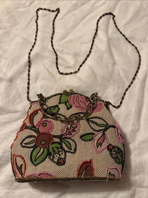 Beaded Floral Clutch Wristlet in Pink and Green thumbnail 1