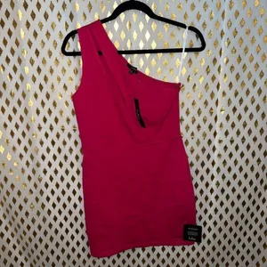 NWT Lulus Down to Party Hot Pink One-Shoulder Cutout Bodycon Mini Dress with sli thumbnail 7
