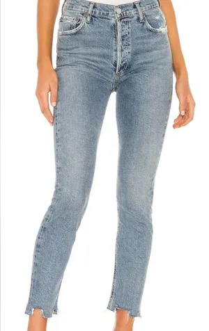 Agolde Size 26 A093D-3002 Nico High Rise Slim Button Fly Frayed Bottoms Jeans thumbnail 1
