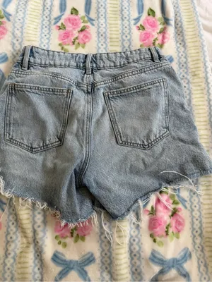 Garage Light Blue Distressed Denim Shorts thumbnail 2