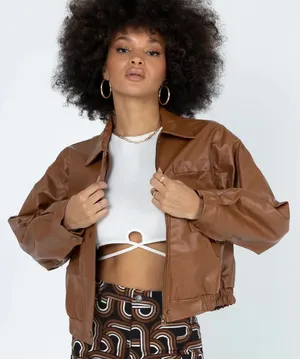 Princess Polly Evie PU Jacket in Brown Size M/L thumbnail 1