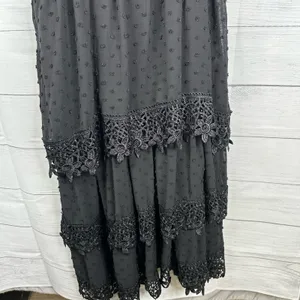 POL Womens size Large Tiered Lace Layered Swiss Dot Beaded Straps Midi Dress thumbnail 7