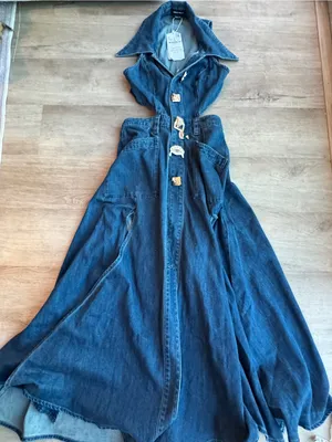 Urban Revivo NWT Denim Cut outs Front Dlits Halter Maxi Dress sz 6 thumbnail 3