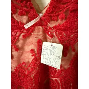 Free People Red Sequin Lace Mini Dress V-Neck Spaghetti Strap Cocktail Size 2 thumbnail 2
