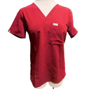 FIGS Essential 1-Pocket Scrub Top in Burgundy Size XS thumbnail 2