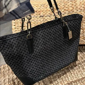 Coach Madison Op Art Needlepoint East West Tote- Black thumbnail 1