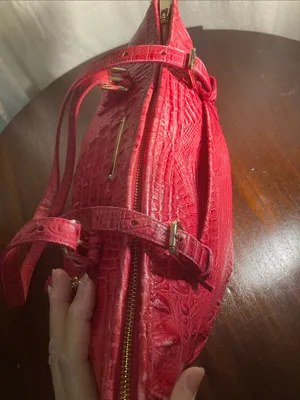 Brahmin red croc-embossed leather tote bag thumbnail 7