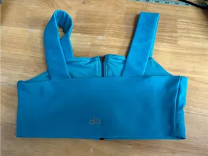 ALO Yoga Turquoise Blue Front-Zip Sports Bra small thumbnail 2
