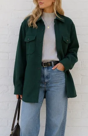 Brandy Melville Forest Green Quilted Shacket Jacket OS Oversized Button Front thumbnail 1